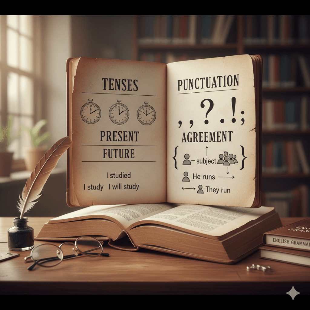 Cover image for resource: English Grammar Rules Every Student Should Know — Tenses, Punctuation & Agreement