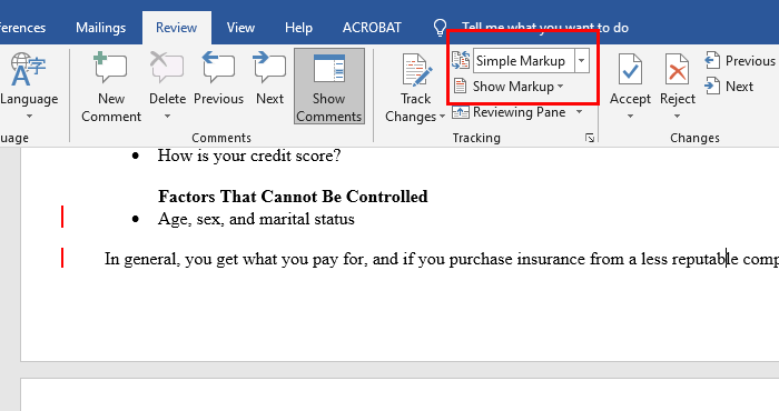 Locate the Simple Markup Drop-Down Menu